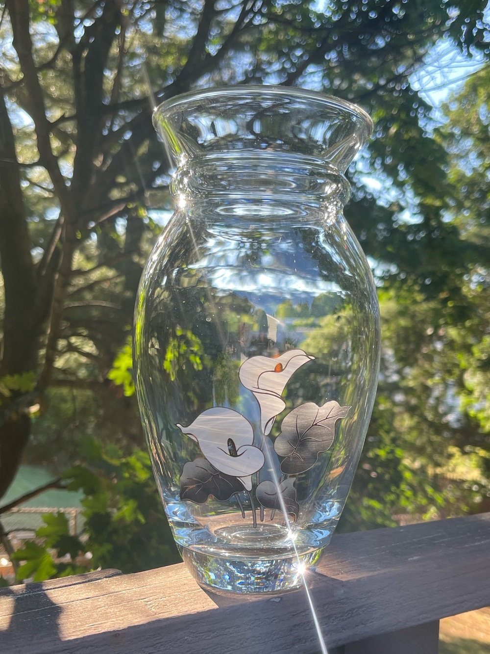 Vintage Glass Vase With Hand Painted Calla Lily’s